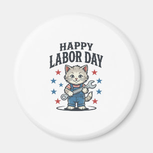 Imán Día Feliz del Trabajo Gato Trabajador Patriótico D