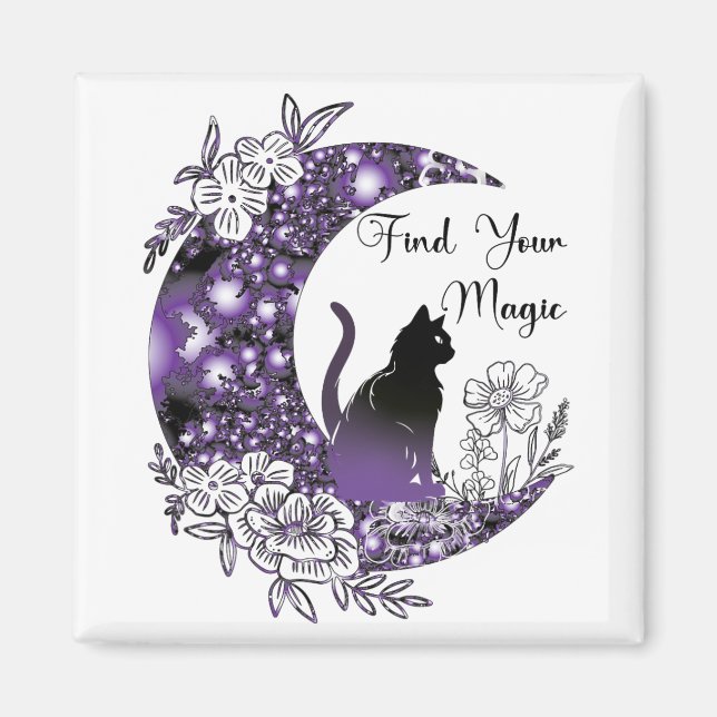 Imán Día Gráfico místico Celestial Negro Gato Luna (Frente)