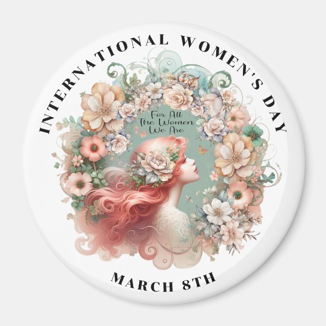 Imán Día Internacional de la Mujer 8 de marzo Feminine (Frente)