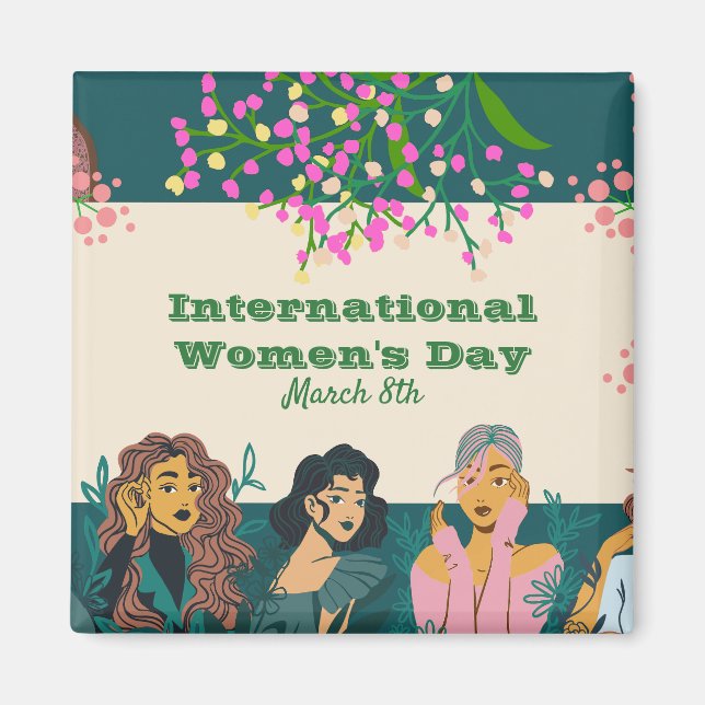 Imán Día Internacional de la Mujer 8 de marzo Floral (Frente)