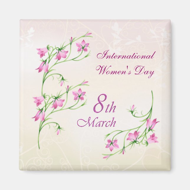 Imán Día Internacional de la Mujer, flores rosadas (Frente)