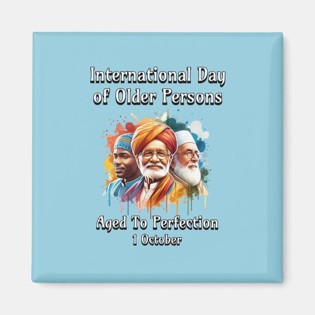 Imán Día Internacional de las Personas de Edad. De edad (Frente)