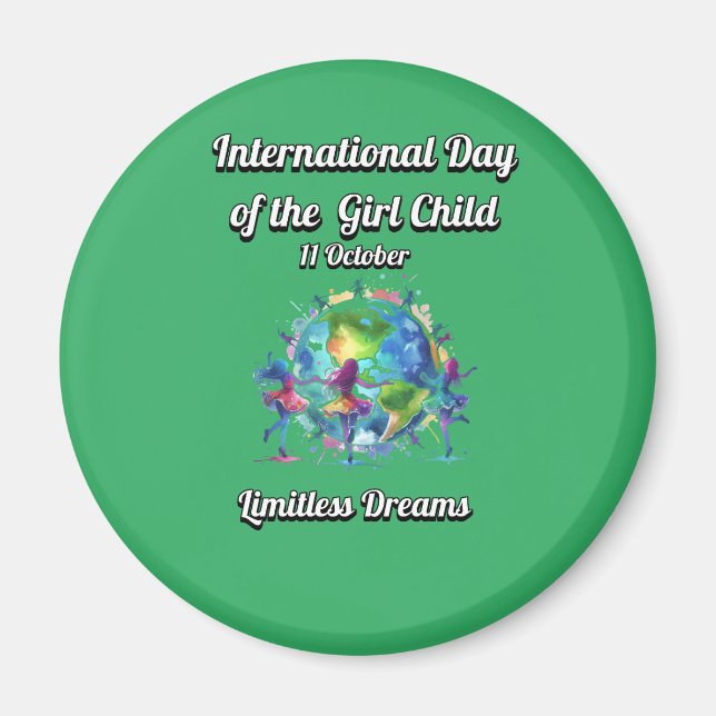 Imán Día Internacional del Chica. Sueños ilimitados. (Frente)
