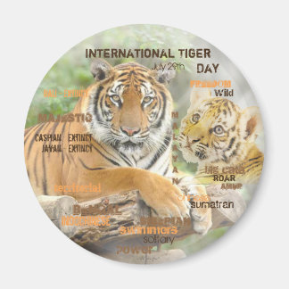 Imán Día Internacional del Tigre, 29 de julio, arte de