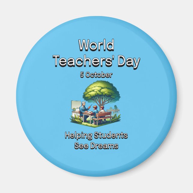 Imán Día Mundial del Profesor. Ayudar a los estudiantes (Frente)