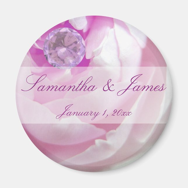 Imán Diamante en una Rosa Personalizada de Boda (Frente)