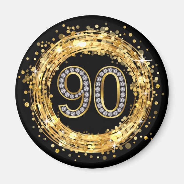 Imán Diamante Número 90 Purpurina Bling Confetti | oro (Frente)