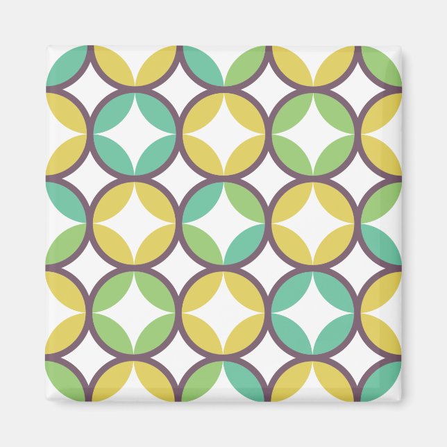 Imán Diamante Retro en Patrón de Círculo Azul Verde Dor (Frente)