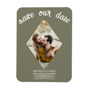 Imán Diamante Verde Oliva Foto Boda Save the Date