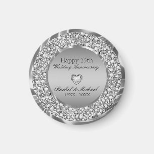 Imán Diamantes Plateados Y Aniversario Del Corazón