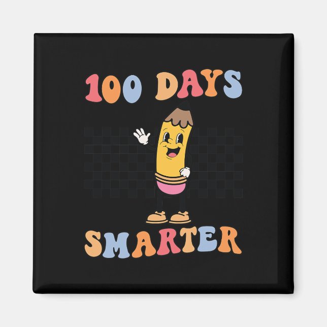 Imán Días Más Inteligentes Lápiz Retro Groovy 100 Días  (Frente)
