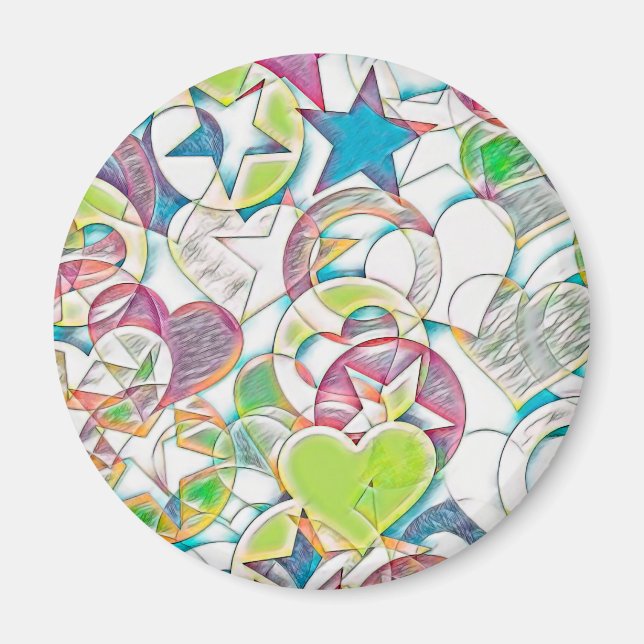 Imán Dibujado a mano por EDDArt - Estrellas y Corazones (Frente)