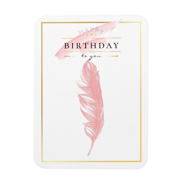Imán Dibujo a lápiz de pluma rosa de cumpleaños hermoso (Vertical)