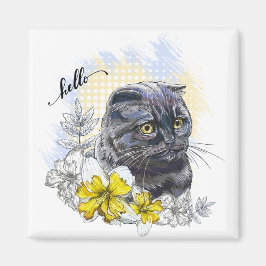 Imán Dibujo a mano de un gato británico negro divertido
