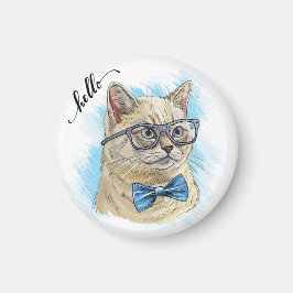 Imán Dibujo a mano divertido gato británico en gafas Th