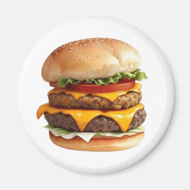 Imán Dibujo acuarela de Cheeseburger (Frente)