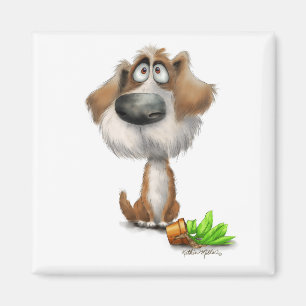 Imán Dibujo animado adorable de perro desgreñado culpab