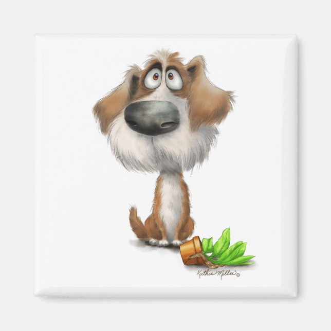 Imán Dibujo animado adorable de perro desgreñado culpab (Frente)