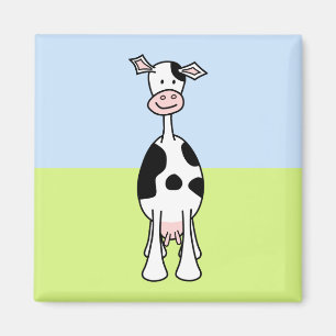 Imán Dibujo animado blanco y negro de la vaca. Frente