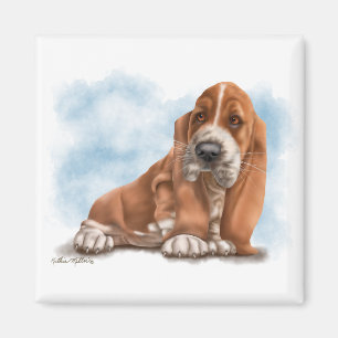 Imán Dibujo animado de cachorro adorable de Basset Houn