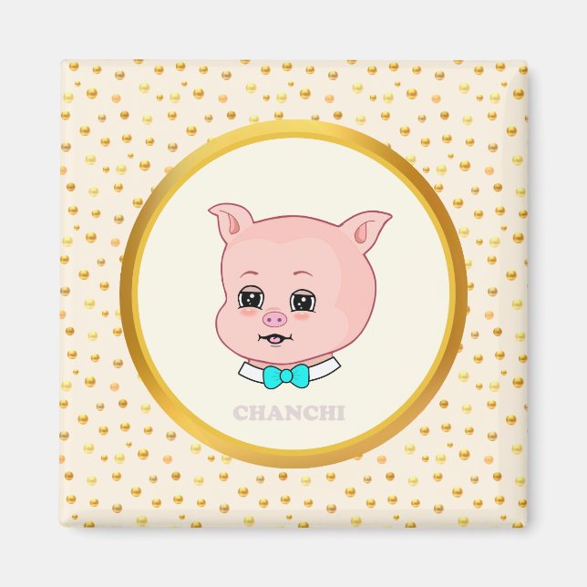 Imán Dibujo Animado de Cerdo Adorable (Frente)