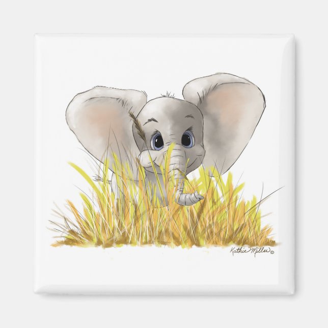 Imán Dibujo animado de elefante bebé dulce (Frente)