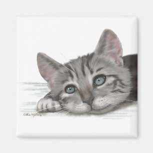 Imán Dibujo animado de gatito atigrado lindo descansand
