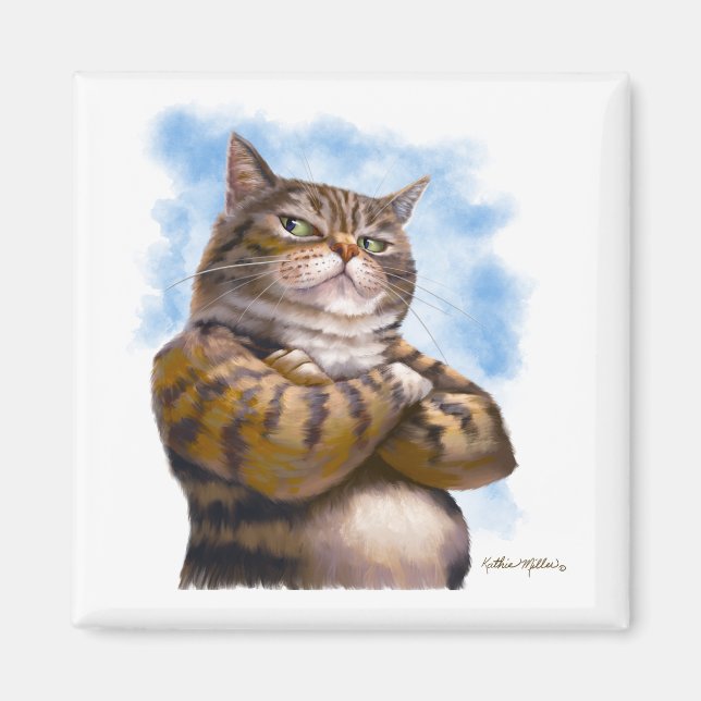 Imán Dibujo animado de gato atigrado duro (Frente)