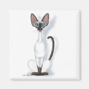 Imán Dibujo animado de gato siamés alto y extravagante