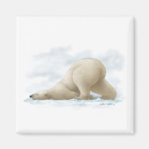 Imán Dibujo animado de oso polar lindo en la nieve