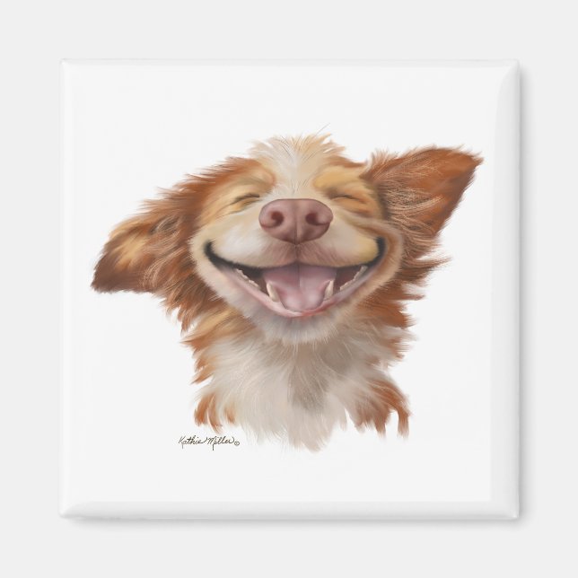 Imán Dibujo animado de perro con gran sonrisa (Frente)