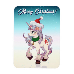 Imán Dibujo animado de unicornio de Navidad