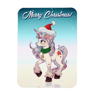 Imán Dibujo animado de unicornio de Navidad