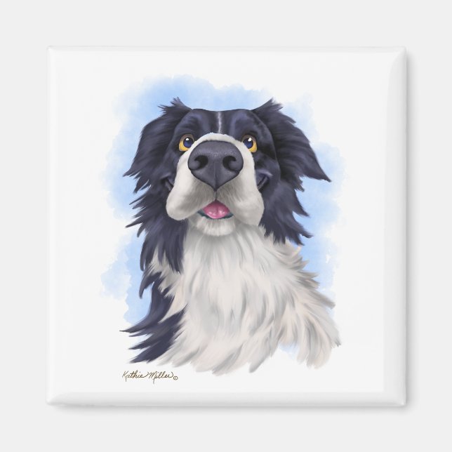 Imán Dibujo animado divertido de Border Collie (Frente)