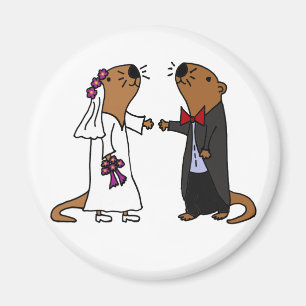 Imán Dibujo animado divertido de la boda de la nutria