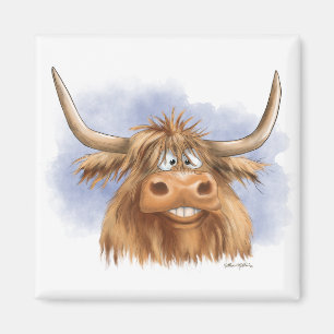 Imán Dibujo animado divertido de vaca de las Highlands