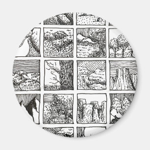 Imán Dibujo con pluma y tinta Paisajes Diseño de cuadra