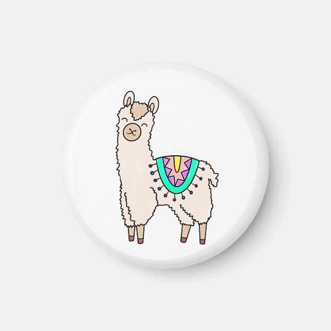 Imán dibujo de animales personalizados de llama feliz s (Frente)