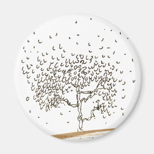 Imán Dibujo de árbol de dibujos animados con hojas que