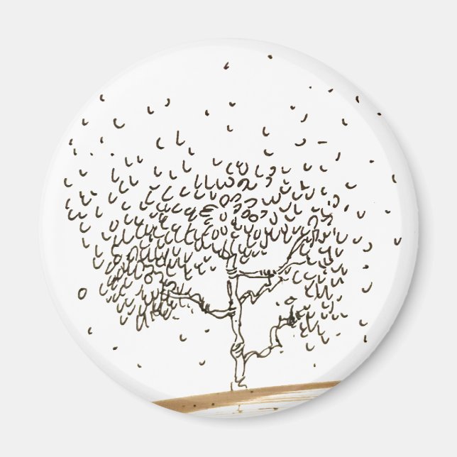 Imán Dibujo de árbol de dibujos animados con hojas que  (Frente)