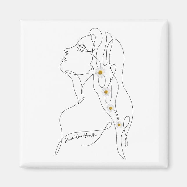 Imán Dibujo de arte de línea de mujer - Bloom donde est (Frente)