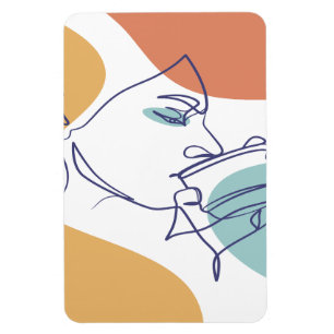 Imán dibujo de arte de línea póster de mujer bebiendo c