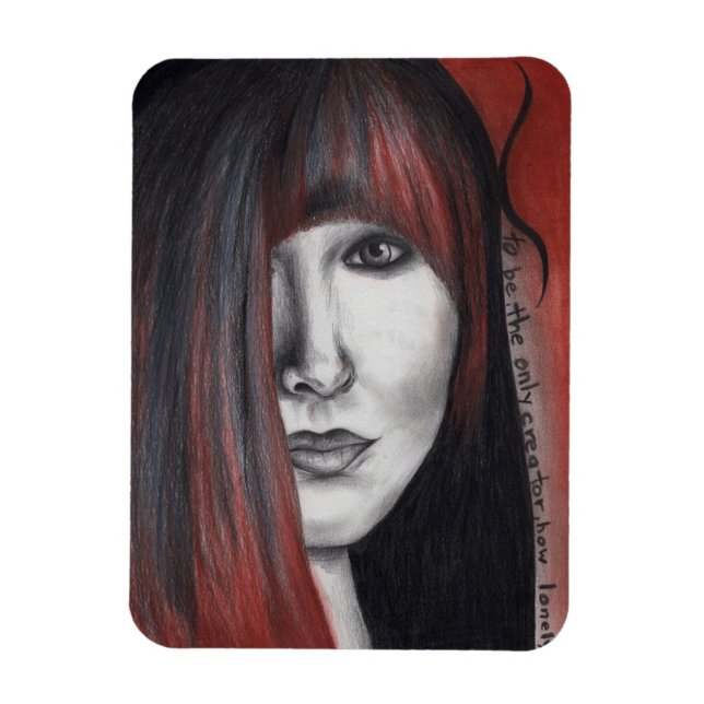 Imán Dibujo de arte original de una joven norteamerican (Vertical)