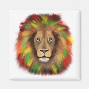 Imán Dibujo de cabeza de león Rasta rojo amarillo verde