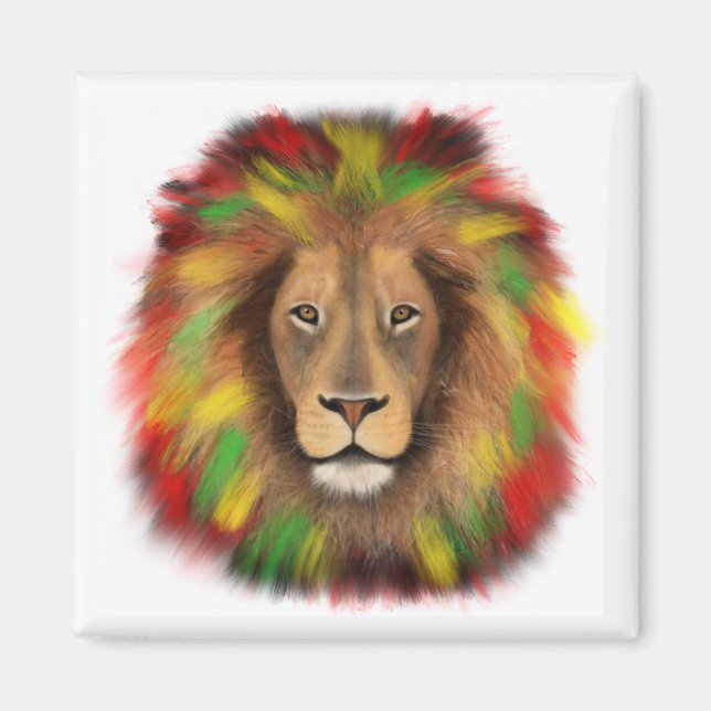Imán Dibujo de cabeza de león Rasta rojo amarillo verde (Frente)