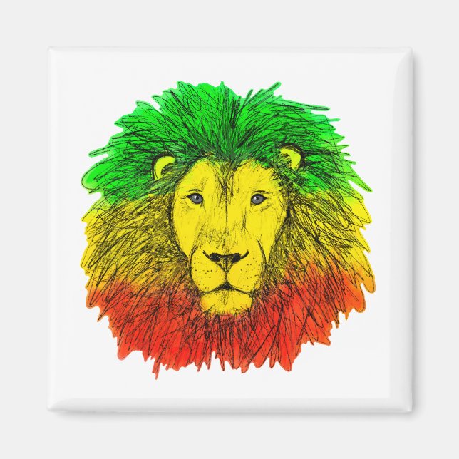 Imán Dibujo de cabeza de león Rasta rojo amarillo verde (Frente)
