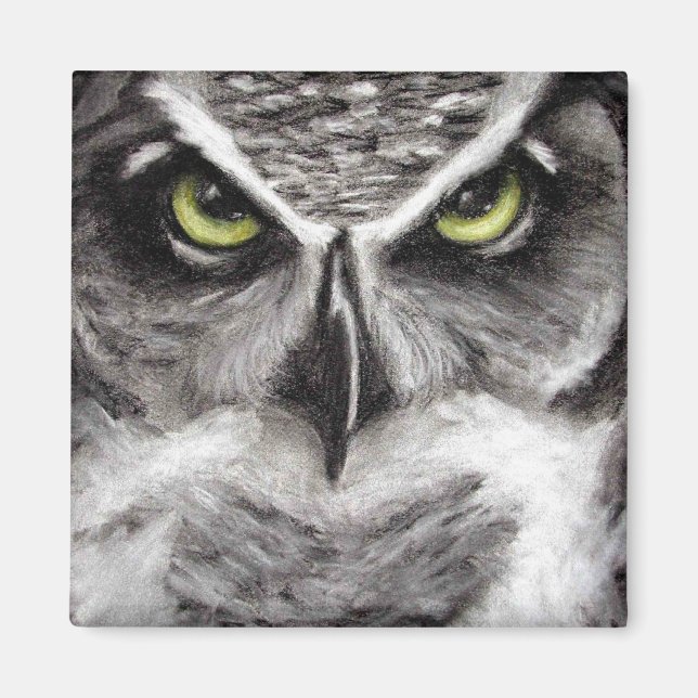 Imán Dibujo de carbón vegetal de búhos de búho grandios (Frente)