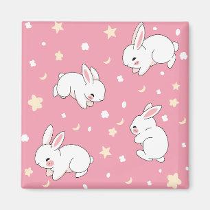 Imán Dibujo de conejo kawaii rosa lindo