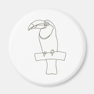 Imán Dibujo de contorno de un pájaro Toucan en la rama 