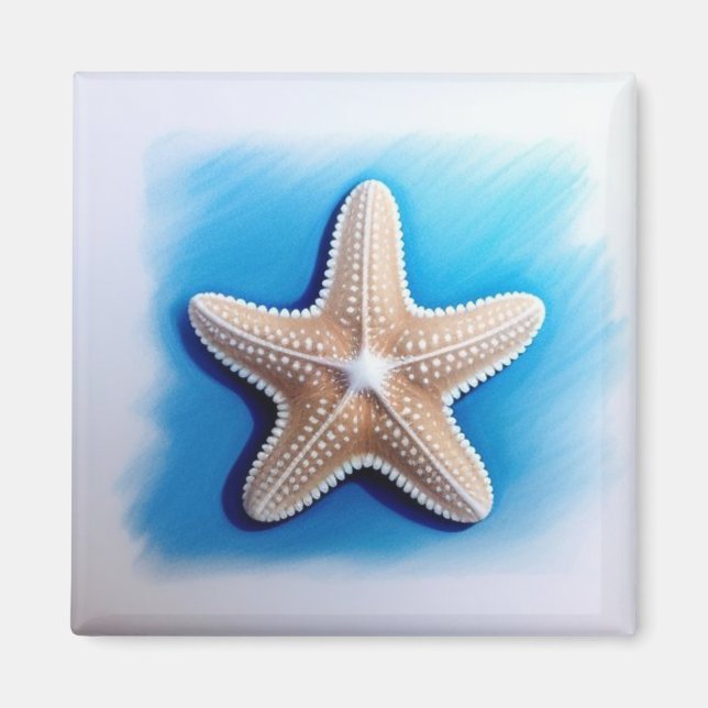 Imán Dibujo de crayón de estrella de mar (Frente)